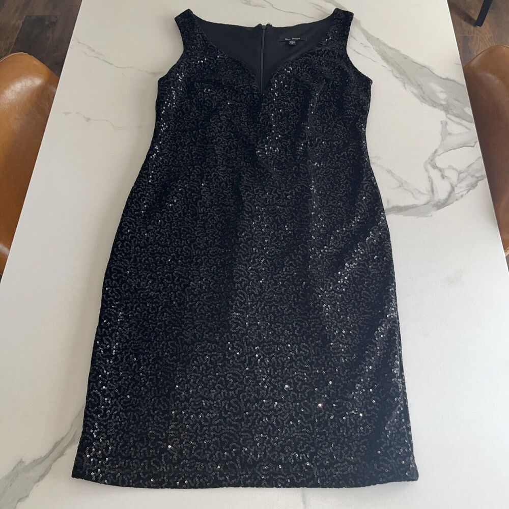 Blu Sage Black Sleeveless Velvet Sequined Dress Size 8 Sheath Fully Lined Dance
